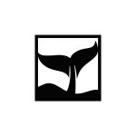 A square piece of wall art featuring a laser-cut whale tail crafted from 16-gauge steel with a matte black finish. The whale tail is raised in a dynamic upward gesture, set within a rectangular frame, conveying a sense of motion. The minimalist design is displayed against a plain background, emphasizing the sleek and modern aesthetic.